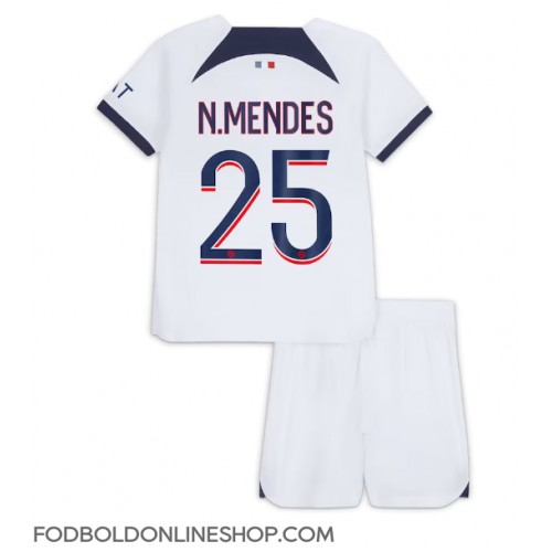 Paris Saint-Germain Nuno Mendes #25 Udebane Trøje Børn 2023-24 Kortærmet (+ Korte bukser)